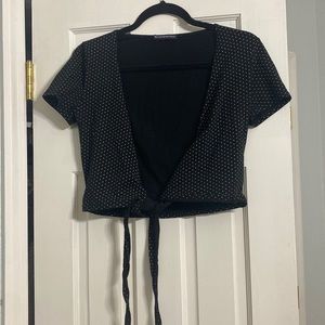 Polka dot tie crop top with open front